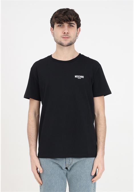 T-shirt da uomo nera con logo bianco MOSCHINO | V078194080555