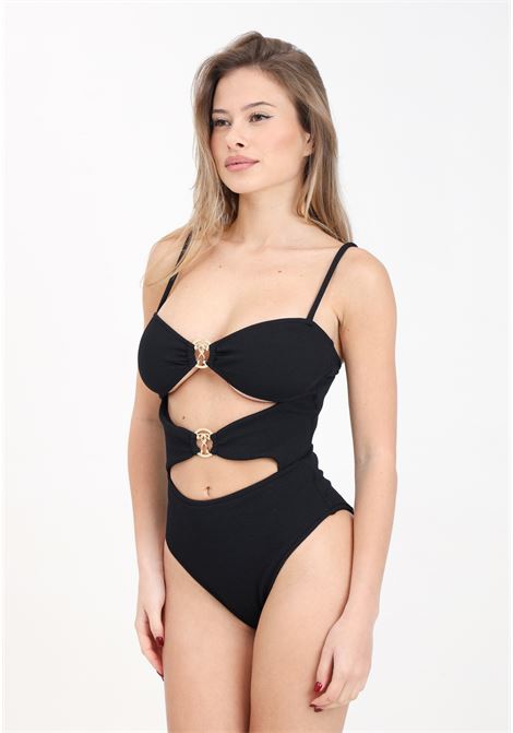 Black women's monokini with double question mark golden metal plates MOSCHINO | V490395060555