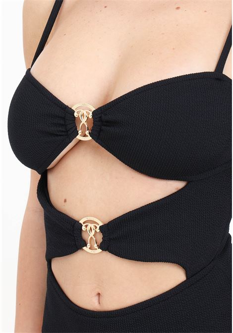 Monokini da donna nero con placche metallo dorato double question mark MOSCHINO | Beachwear | V490395060555