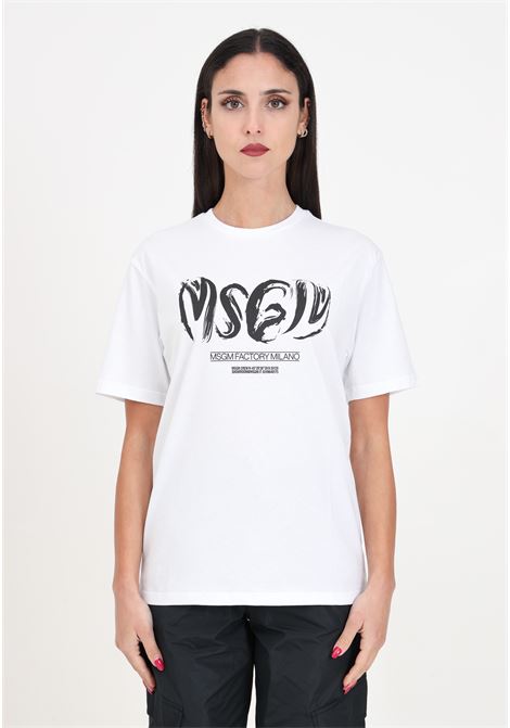White women's and girls' t-shirt with logo print MSGM | S4MSJBTH246001