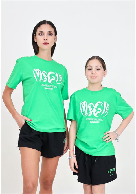 T-shirt donna bambina verde con stampa logo MSGM | T-shirt | S4MSJBTH246080