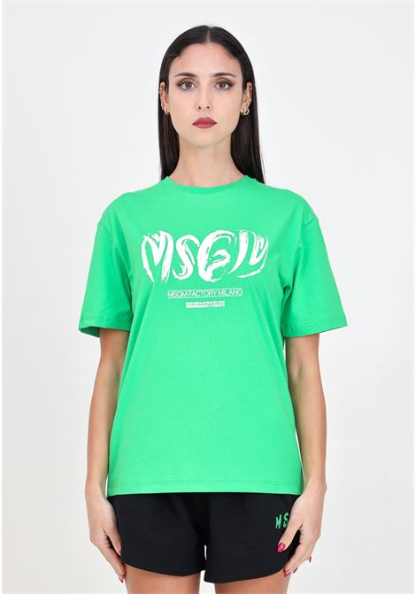 Green women's and girls' t-shirt with logo print MSGM | S4MSJBTH246080