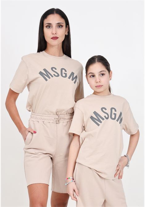 T-shirt beige donna bambina con logo arcuato MSGM | S4MSJBTH265015