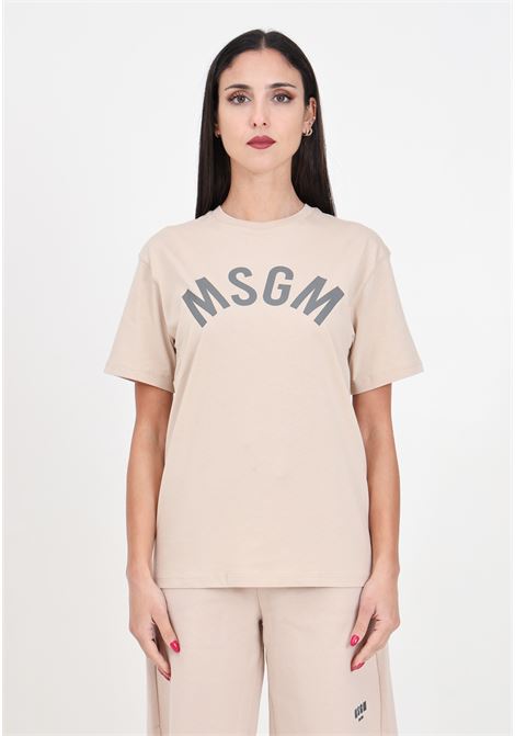 Beige women's and girls' t-shirt with arched logo MSGM | S4MSJBTH265015