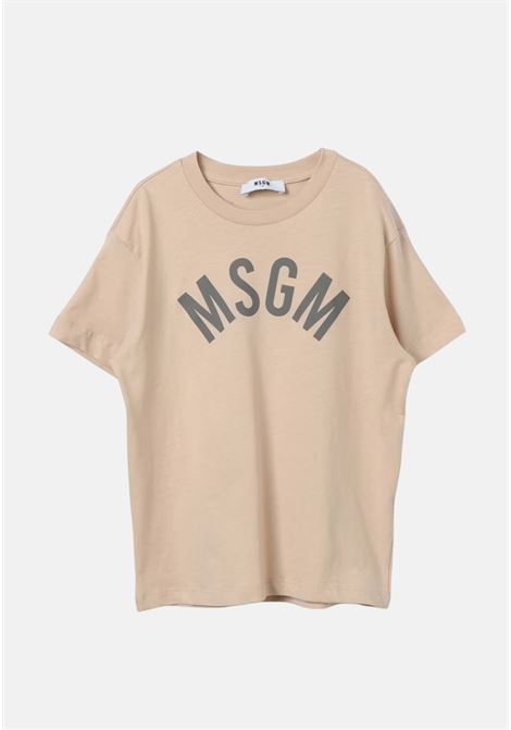 T-shirt beige donna bambina con logo arcuato MSGM | S4MSJBTH265015