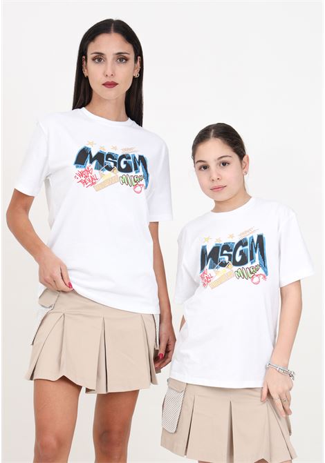 White women's and girls' t-shirt with multicolor print MSGM | T-shirt | S4MSJBTH274001