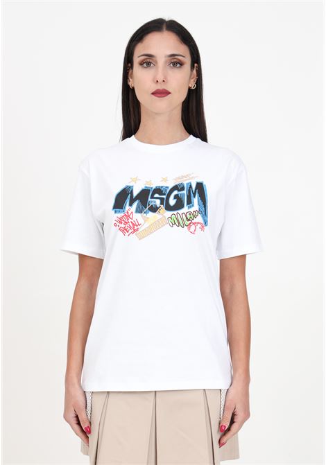White women's and girls' t-shirt with multicolor print MSGM | T-shirt | S4MSJBTH274001