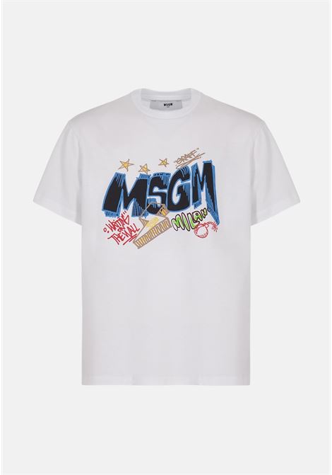 T-shirt donna bambina bianca con stampa multicolor MSGM | S4MSJBTH274001