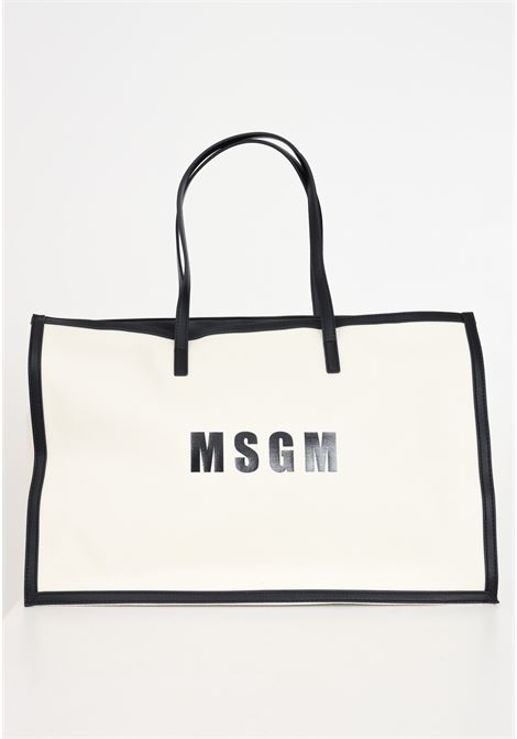 Ecru and black women's beach bag with logo print MSGM | Bags | S4MSJGBA048012-03
