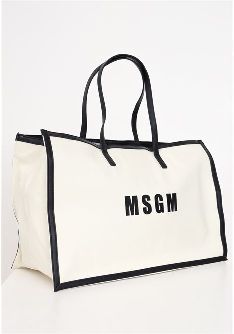 Ecru and black women's beach bag with logo print MSGM | S4MSJGBA048012-03