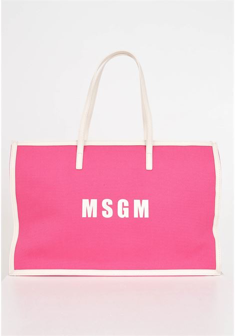 Fuchsia and cream women's beach bag with logo print MSGM | S4MSJGBA048044
