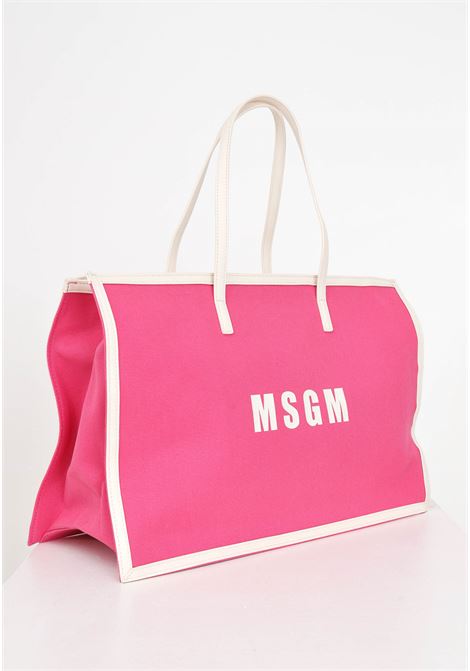 Fuchsia and cream women's beach bag with logo print MSGM | Bags | S4MSJGBA048044