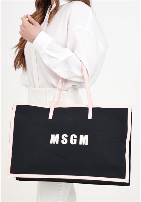 Borsa mare da donna nera e rosa con stampa logo MSGM | S4MSJGBA048110