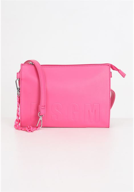 Fuchsia women's shoulder bag with embossed logo lettering MSGM | Bags | S4MSJGBA055044