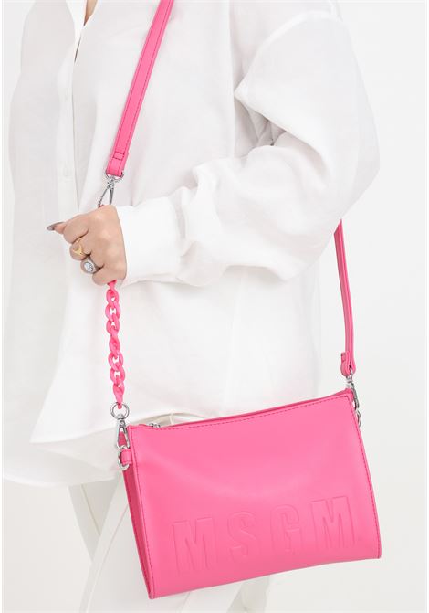 Fuchsia women's shoulder bag with embossed logo lettering MSGM | Bags | S4MSJGBA055044