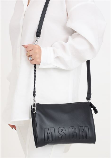 Black women's shoulder bag with embossed logo lettering MSGM | S4MSJGBA055110