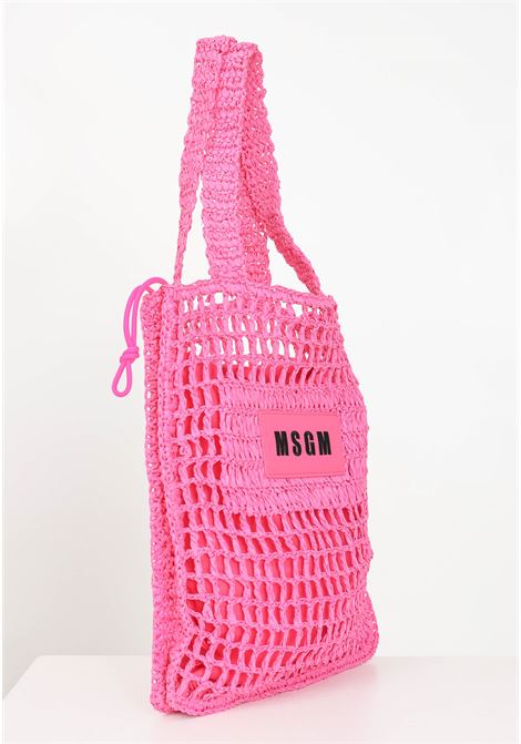 Fuchsia women's beach bag with woven perforated texture and logo patch MSGM | Bags | S4MSJGBA059044