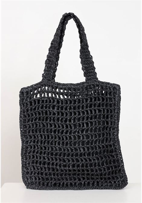 Black women's beach bag with woven perforated texture and logo patch MSGM | Bags | S4MSJGBA059110