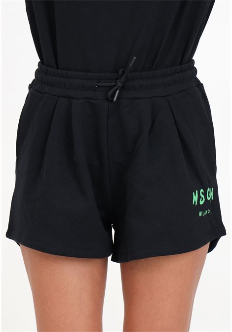 Shorts neri donna bambina con stampa in contrasto MSGM | S4MSJGSH024110