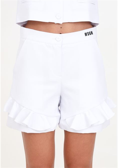 Shorts donna bambina bianchi con logo ricamato MSGM | S4MSJGSH156001