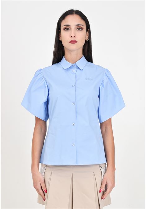 Light blue girl's shirt with embroidered logo MSGM | Shirt | S4MSJGSI069186