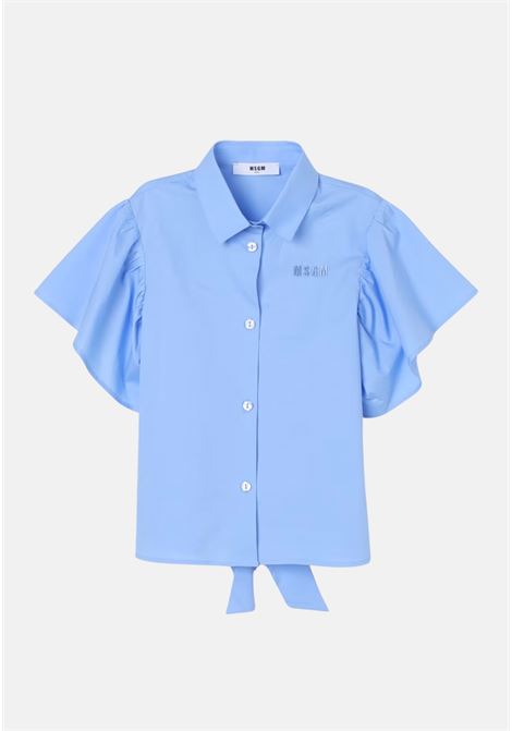 Light blue girl's shirt with embroidered logo MSGM | Shirt | S4MSJGSI069186