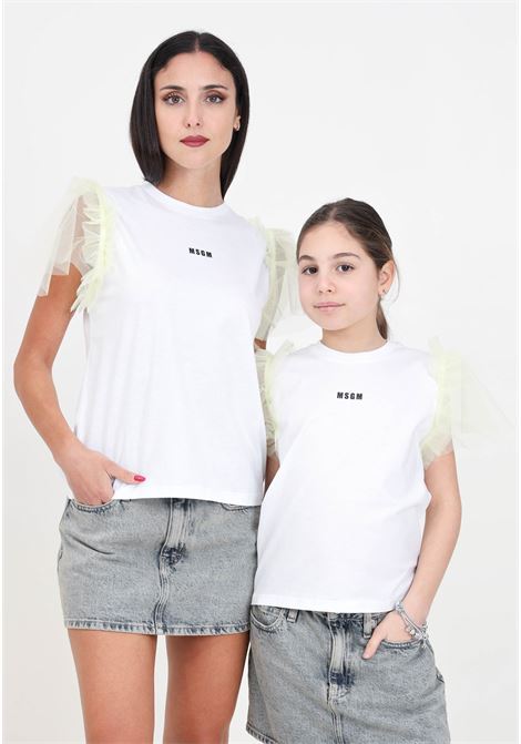 T-shirt smanicata donna bambina bianca con tulle MSGM | T-shirt | S4MSJGTA134001-36