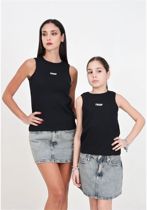 Black women's top for girls with contrasting stitched logo MSGM | Tops | S4MSJGTA314110