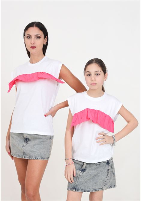 White sleeveless t-shirt for women and girls with frou frou MSGM | S4MSJGTH138001-04