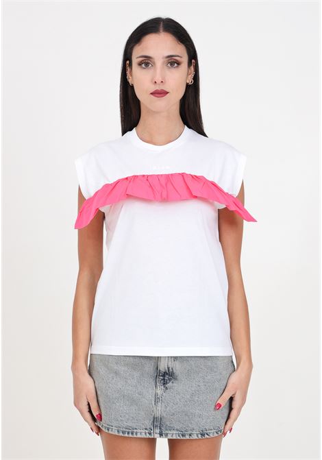 White sleeveless t-shirt for women and girls with frou frou MSGM | T-shirt | S4MSJGTH138001-04