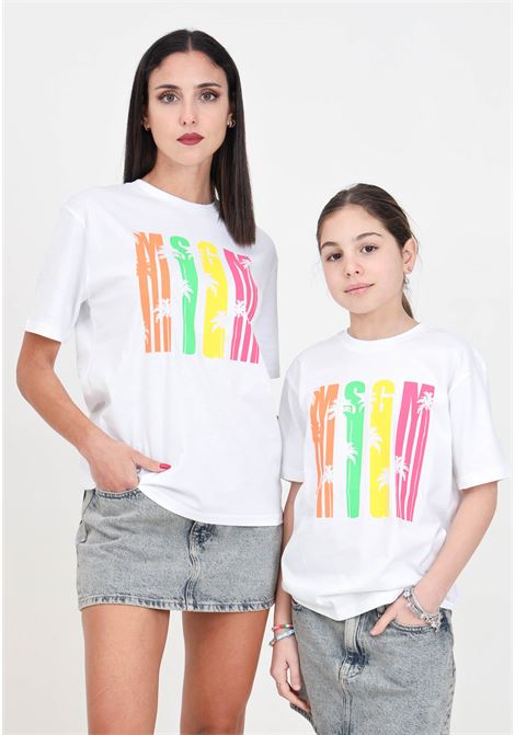 T-shirt donna bambina bianca con stampa lettering multicolor MSGM | T-shirt | S4MSJGTH285001