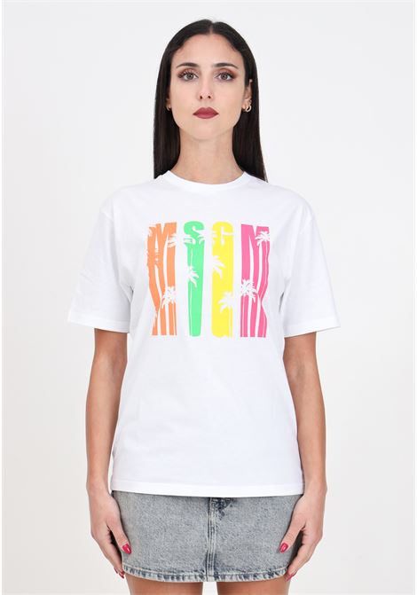 White women's and girls' t-shirt with multicolor lettering print MSGM | S4MSJGTH285001
