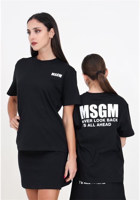 T-shirt donna bambina nera con logo stampa in contrasto MSGM | T-shirt | S4MSJUTH005110