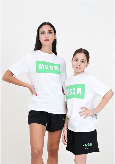 T-shirt donna bambina bianca con stampa lettering in contrasto MSGM | T-shirt | S4MSJUTH010001