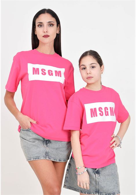 Fuchsia women's and girls' t-shirt with contrasting lettering print MSGM | S4MSJUTH010044