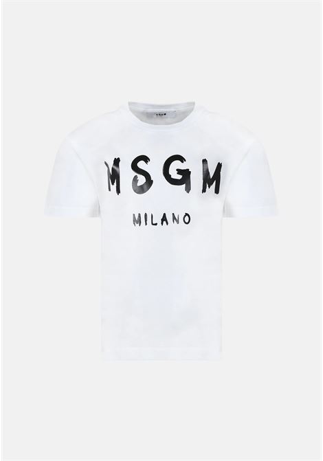 White girl's t-shirt with brushed logo MSGM | T-shirt | S4MSJUTH011001