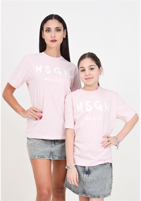 Pink t-shirt for women and girls with contrasting brushed logo MSGM | S4MSJUTH011709