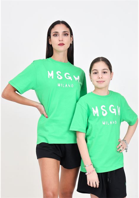 Green women's and girls' t-shirt with logo print MSGM | S4MSJUTH012080
