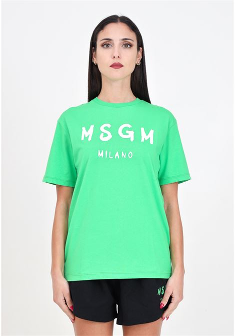 T-shirt donna bambina verde con stampa logo MSGM | S4MSJUTH012080