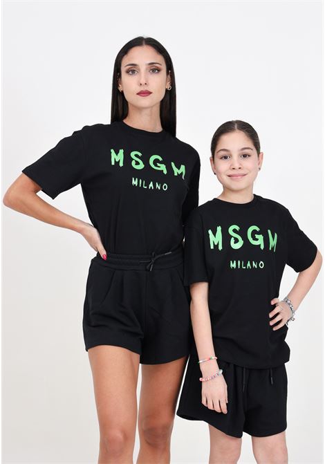 T-shirt donna bambina nera con stampa logo MSGM | S4MSJUTH012110