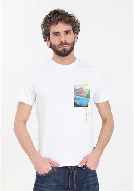 T-shirt da uomo bianca con stampa a colori sul davanti NAPAPIJRI | NP0A4HQM002121