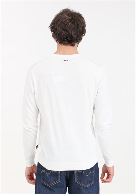 White men's sweater with logo patch on the front NAPAPIJRI | Knitwear | NP0A4HUWN1A1N1A1