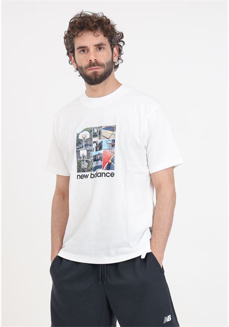 T-shirt da uomo bianca Hoops graphic NEW BALANCE | T-shirt | MT41598SST108