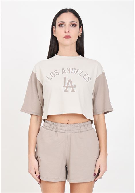 T-shirt da donna Crop LA Dodgers MLB Lifestyle Panna NEW ERA | 60435311.