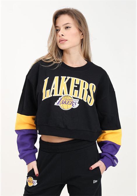 LA Lakers NBA Color Block Crop Black Women's Sweatshirt NEW ERA | 60435333.
