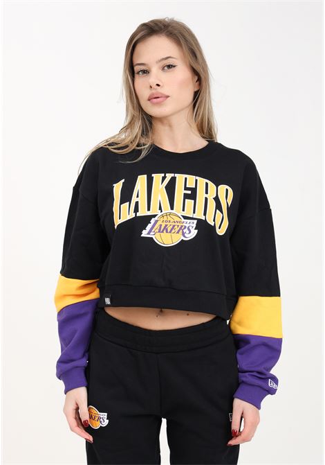 Felpa da donna nera Crop LA Lakers NBA Colour Block NEW ERA | Felpe | 60435333.