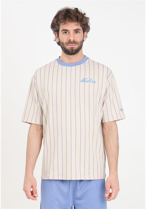 Oversized New Era men's t-shirt in cream pinstripe NEW ERA | T-shirt | 60435410.