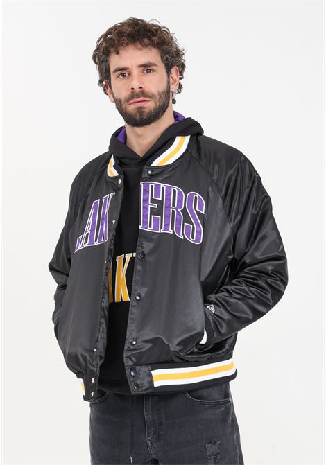 Los Angeles Lakers men's satin college jacket black purple yellow NEW ERA | 60435452.