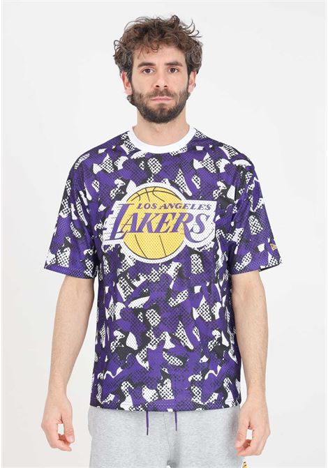 Oversized men's t-shirt LA Lakers NBA Team All Over Print Mesh Purple NEW ERA | T-shirt | 60435489.