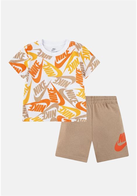 Beige and orange baby outfit with all over logo NIKE | 66H749X0L